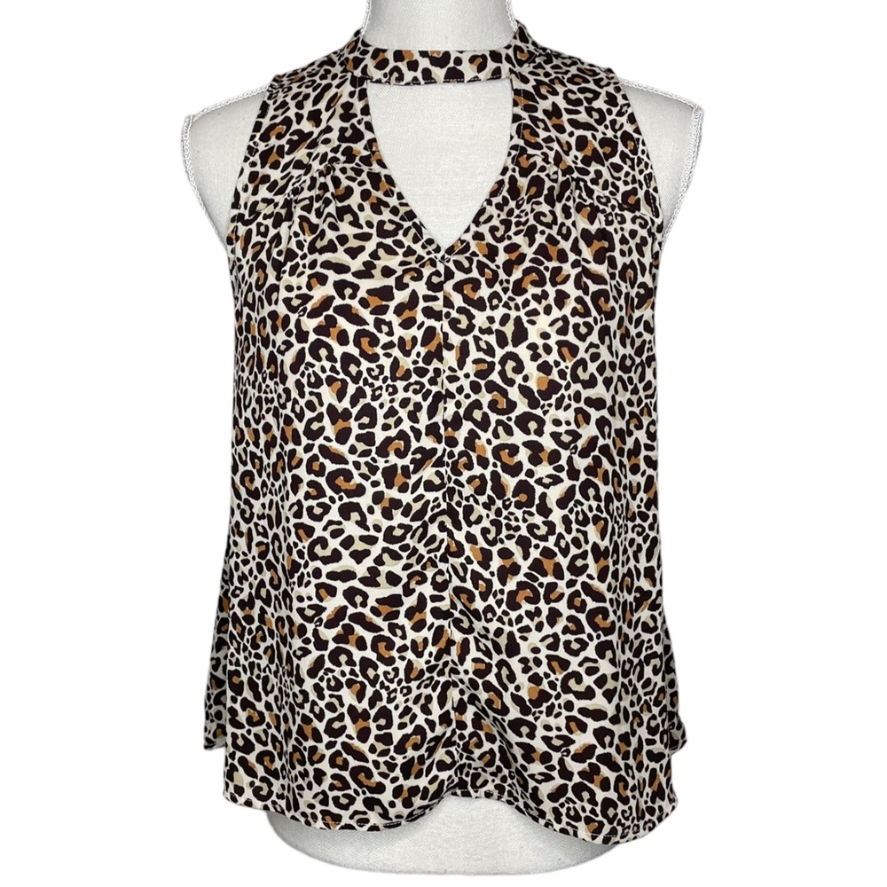 Elodie Cheetah Print Keyhole Sleeveless Tank Top Blouse Size Small